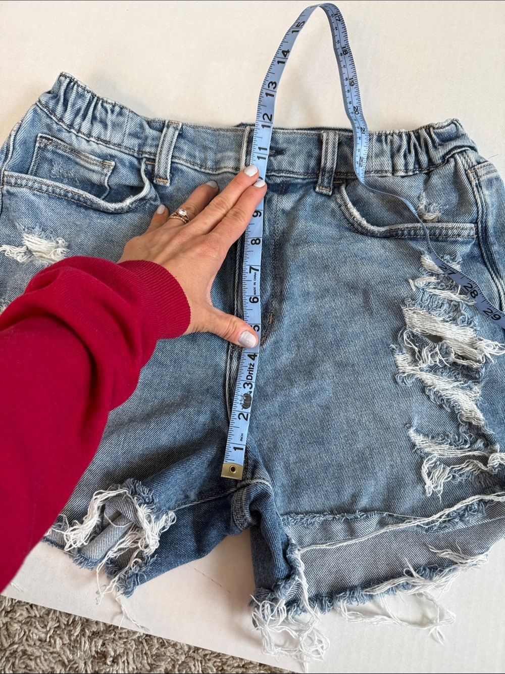 Arizona Jean Company High Waist Denim Shorts Stretch Distressed Blue size 11 - Picture 7 of 10